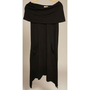 Chalet Women's XS Black Lagenlook Dress Off Shoulder Cowl Neck Asymmetrical